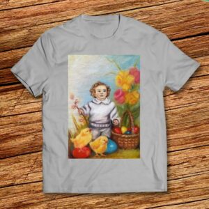 Арт Тениска за Великден за цялото семейство с пиленца, цветя и великденски яйца