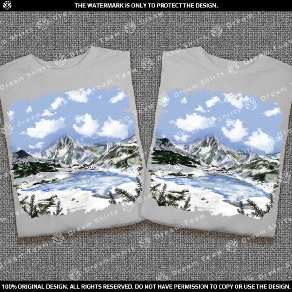 Комплект тениски за Нея и Него - Зимен планински пейзаж
