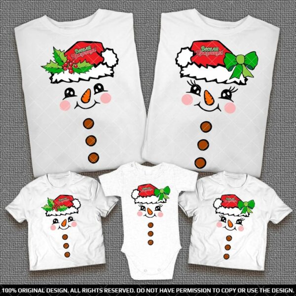 Коледни и Новогодишни тениски със Снежко с Коледна шапка за Родители и деца