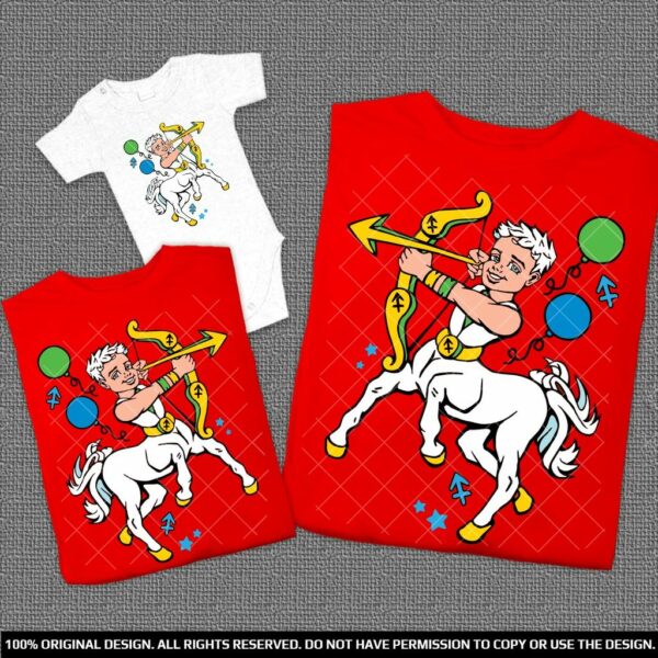 Практичен подарък еднакви тениски с кентавър тате и момченце в бяло