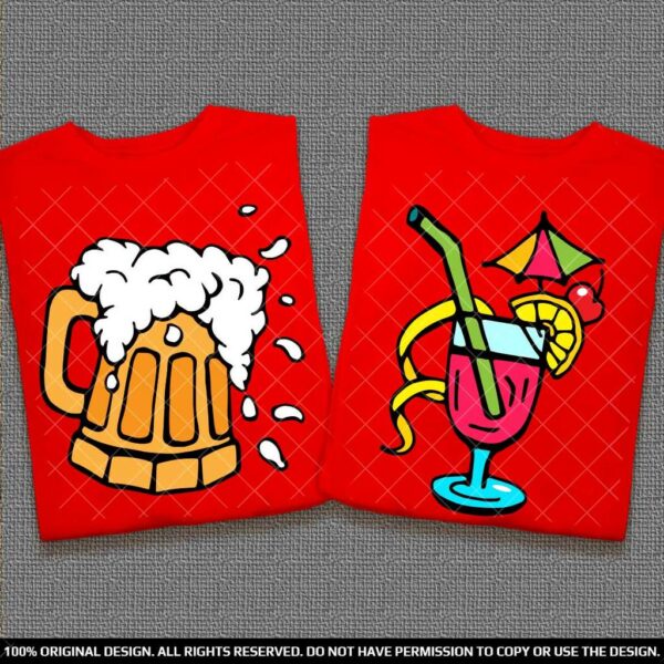 Забавен комплект тениски с бира и летен коктейл за двойки