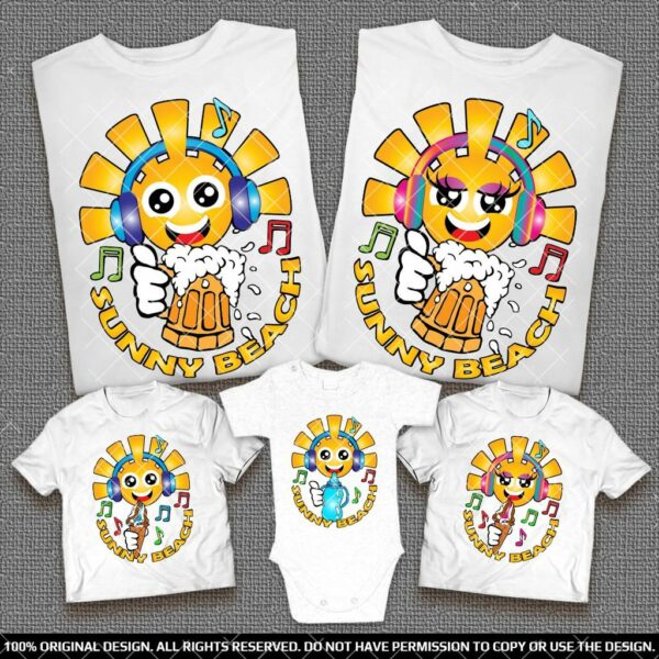 Еднакви Тениски за Семейства и Компании за Слънчев Бряг с Бири Сладоледи и Бебешки шишета