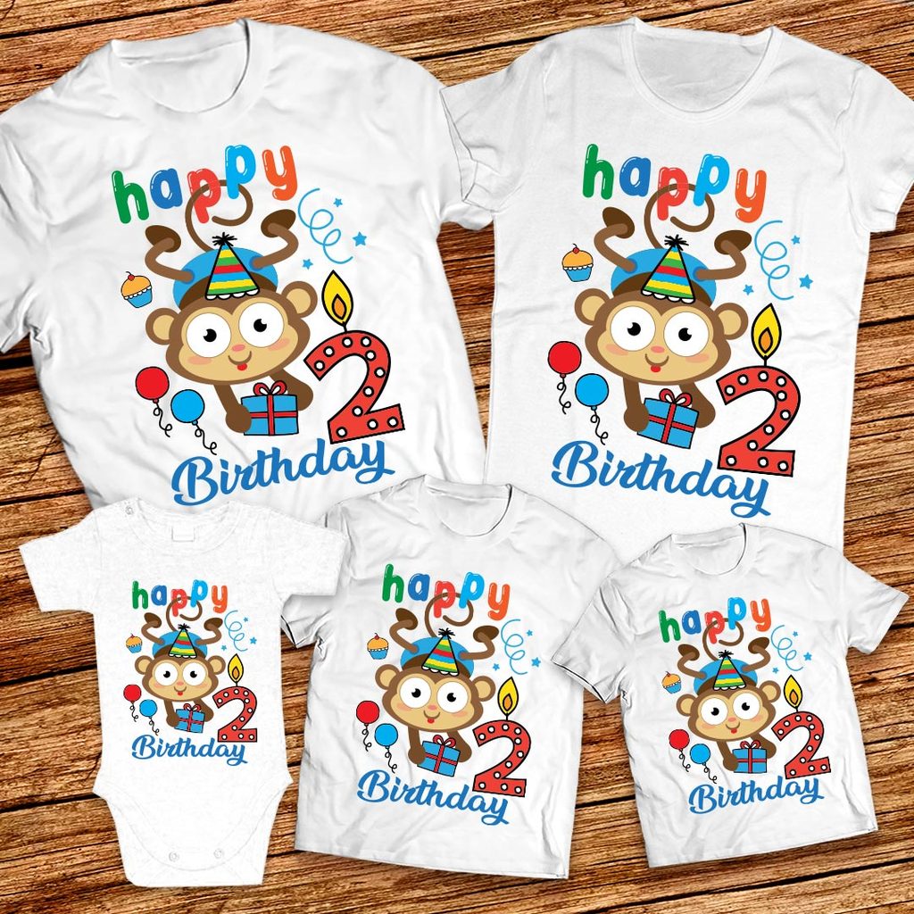 Семейни тениски за рожден ден с маймунка, цифра и име по желание