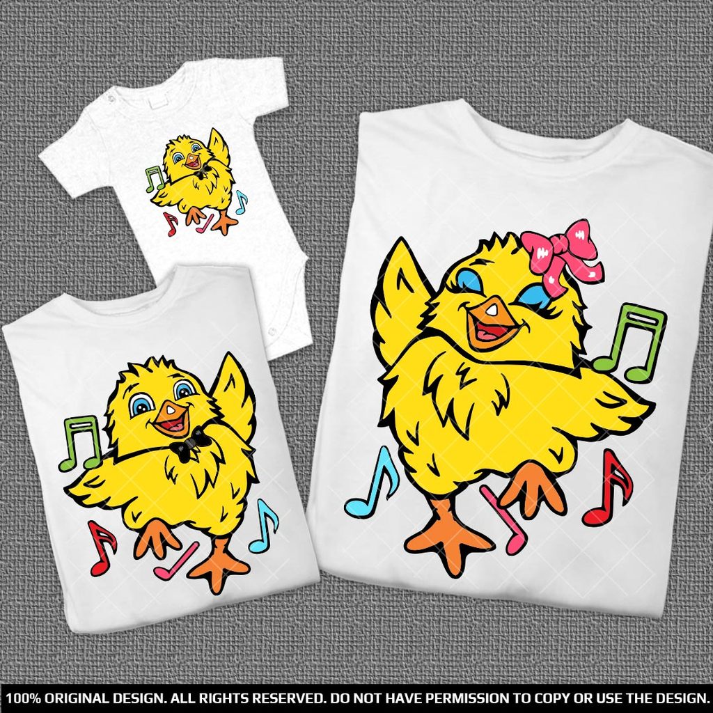 Еднакви Тениски за Майка и син с щампа танцуващо пиленце
