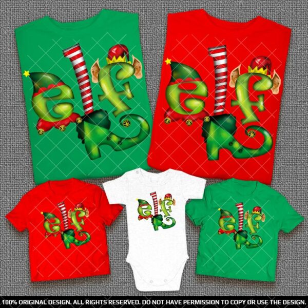 Коледни Семейни тениски и бебешко боди с Дизайнерски надпис ЕЛФИ
