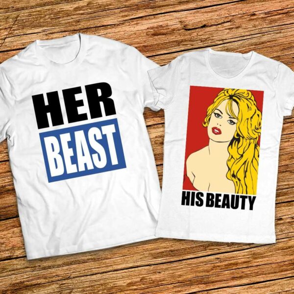 Тениски Красавицата и Звяра - His Beauty - Her Beast - Комплект за Него и Нея - Image 2