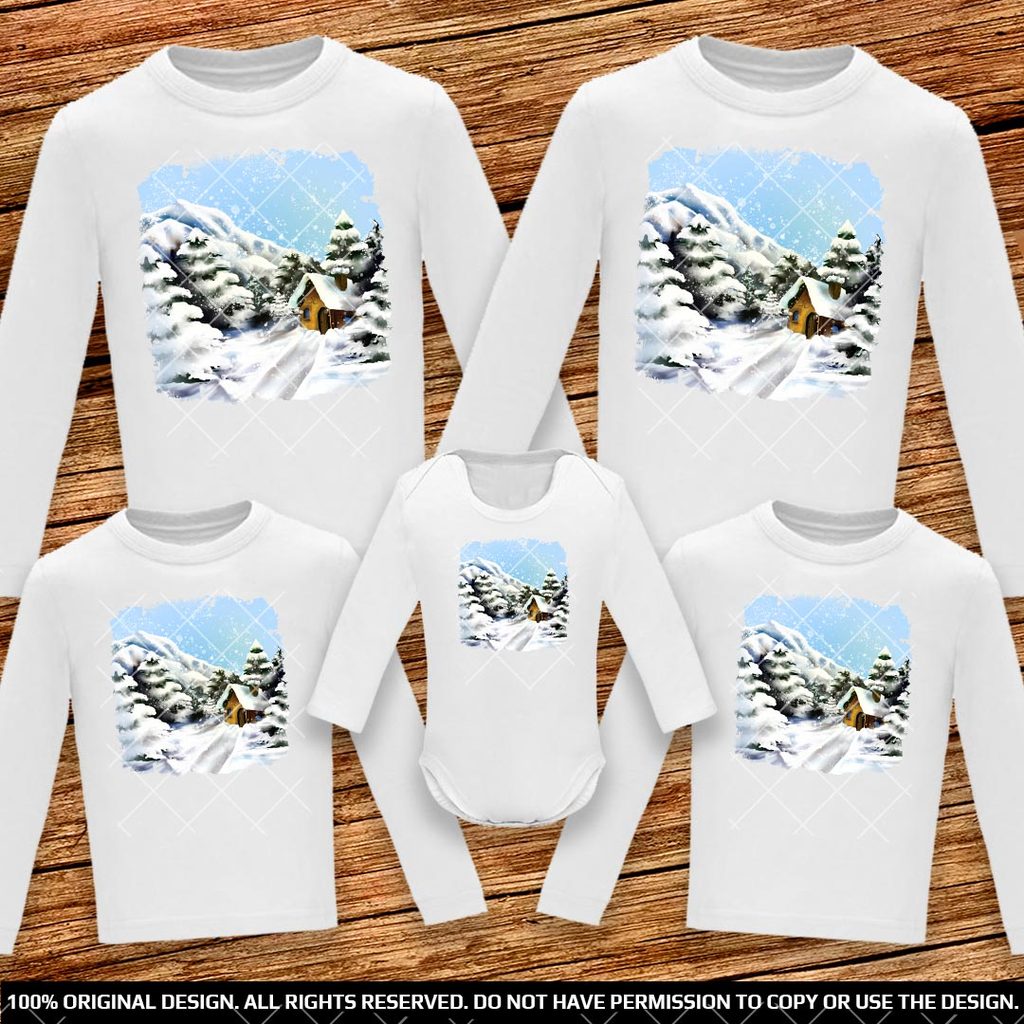 Семейни блузи с дълъг ръкав със зимен пейзаж