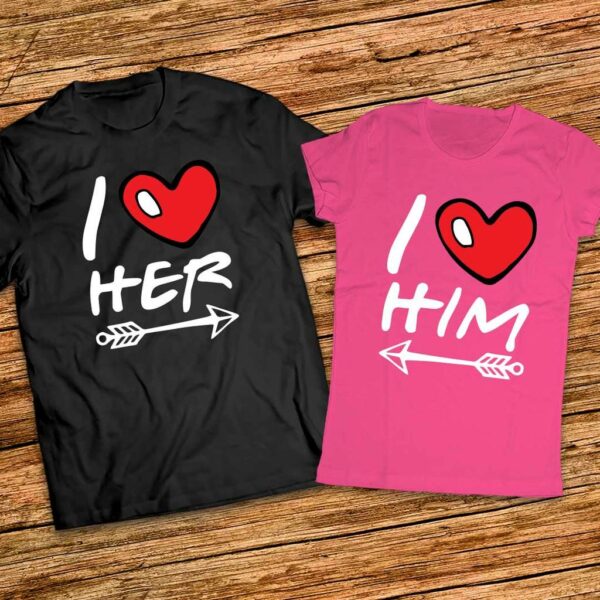 Тениски за двама влюбени - I love her - I love him - с емотикони - Image 6