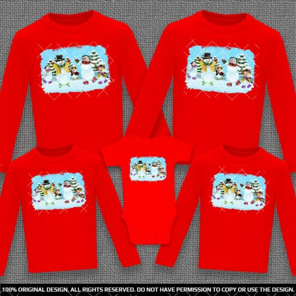 Семейни блузи и бебешко боди с дълъг ръкав със Снежни Човеци