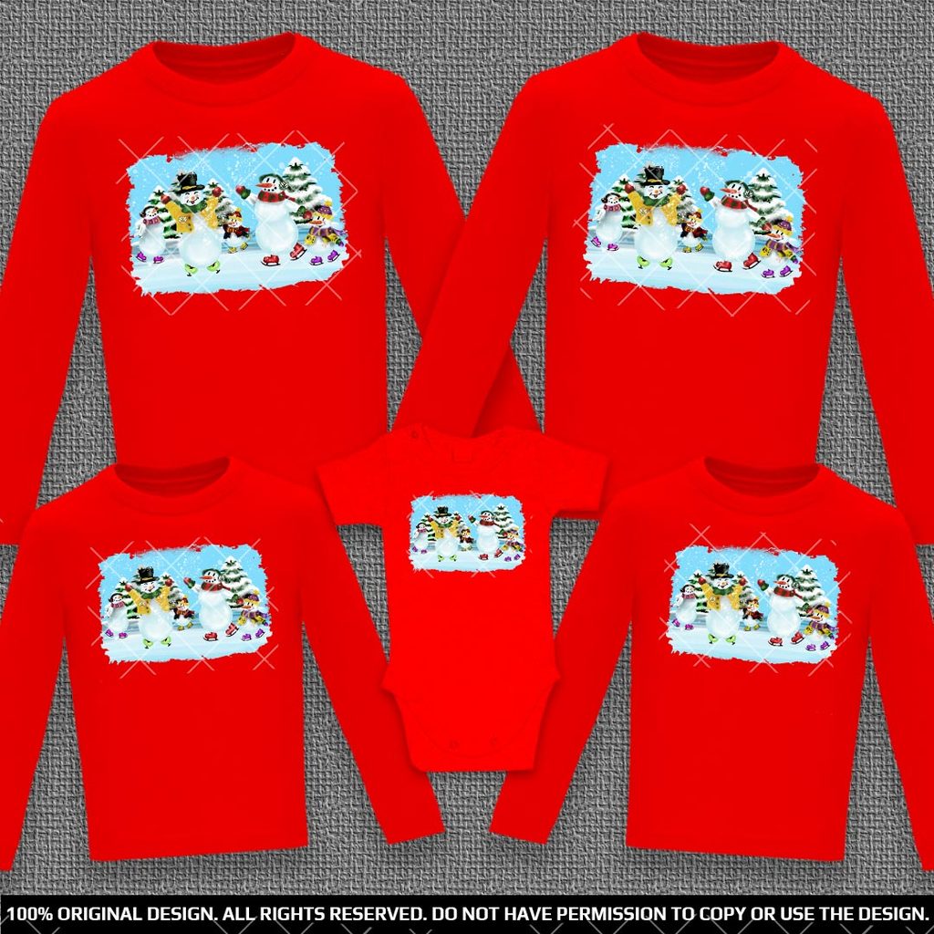 Семейни блузи и бебешко боди с дълъг ръкав със Снежни Човеци