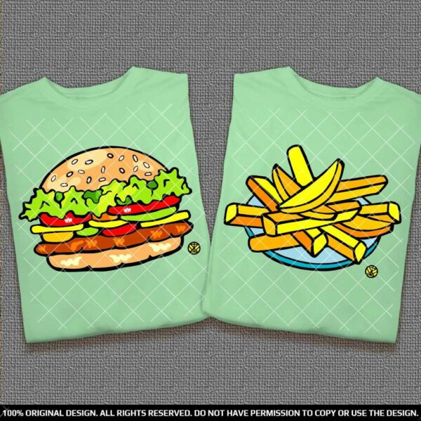 Комплект тениски за Двойки за Лятото с Хамбургер и пържени картофки