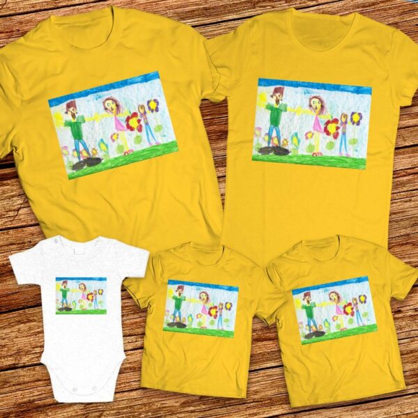 Тениски с щампa с детска рисунка на Адриана Пламенова Дойнова на 5 г. от гр. Велико Търново