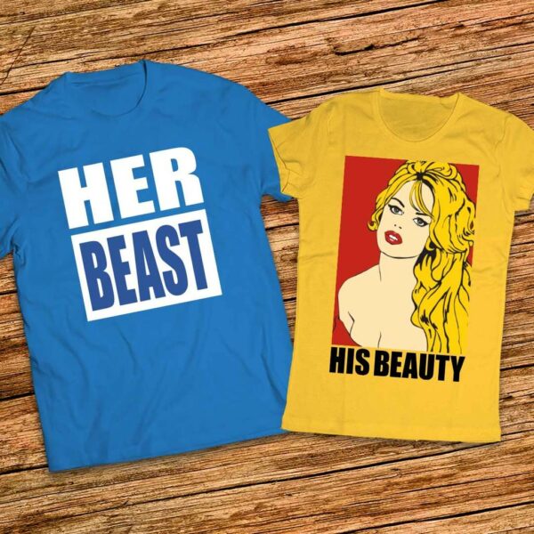 Подарък за влюбени - Комплект тениски Her Beast - His Beauty - Красавицата и цвяра - Image 5