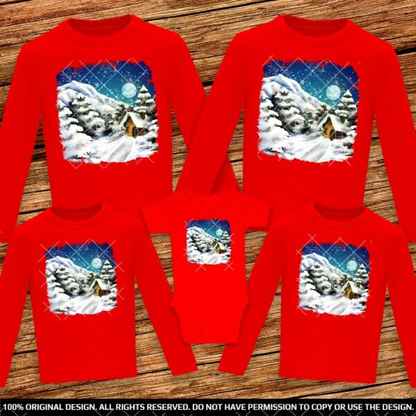Еднакви Семейни блузи с дълъг ръкав със зимен пейзаж
