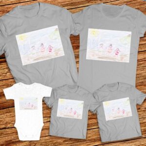 Тениски с щампa с детска рисунка на Валерия Янева Младенова -5 год. Велико Търново ул.Симеон Велики 8 В ДГ Иванка Ботева 2 група Слънчо.