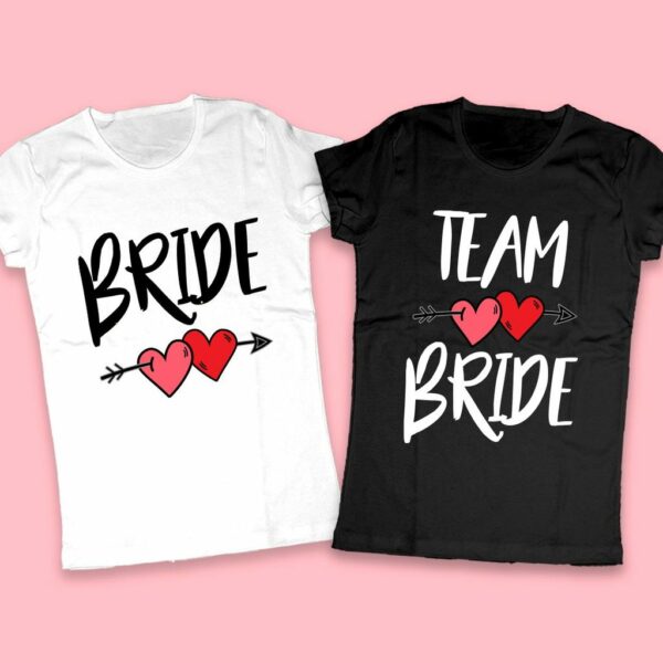 Тениски за Моминско парти Bride & Team Bride в бял и черен цвят