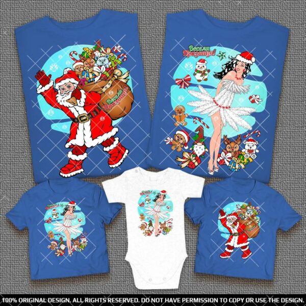 Коледни Семейни тениски и бебешко боди с Дядо мраз и Снежанка
