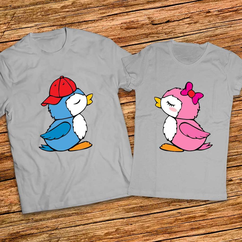 Тениски за двама с целуващи се пингвинчета