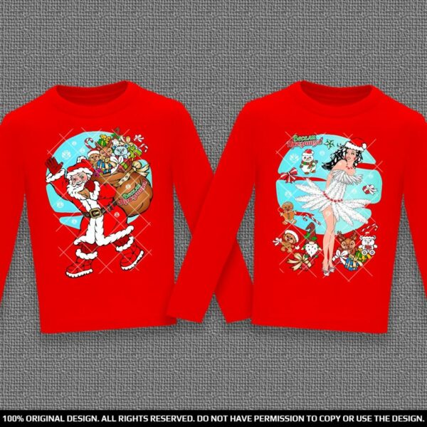 Коледен комплект блузи с дълъг ръкав с Дядо Мраз и Снежанка