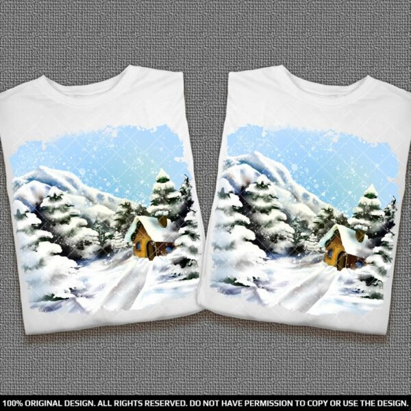 Комплект еднакви тениски със зимен пейзаж