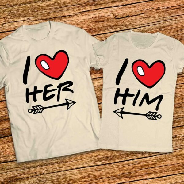 Тениски за двама влюбени - I love her - I love him - с емотикони - Image 4