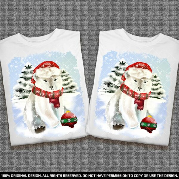 Коледен Комплект тениски за Двойки с Бяло Мече