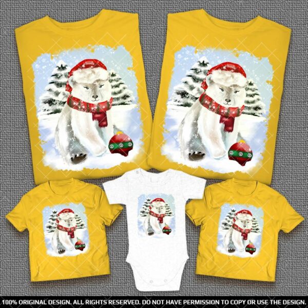 Коледни Семейни тениски и бебешко боди с Бяло Мече