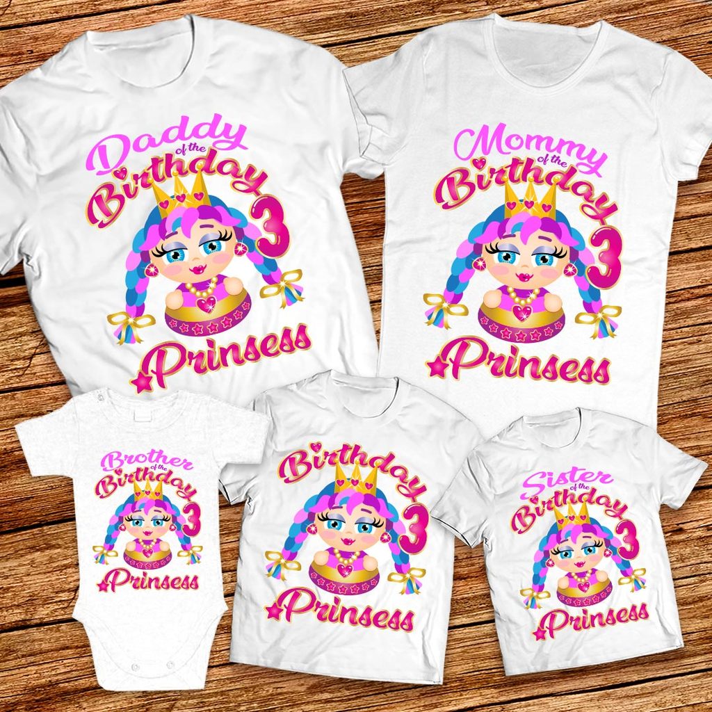 Семейни тениски за рожден ден с Принцеса, ЦИФРА И ИМЕ ПО ЖЕЛАНИЕ
