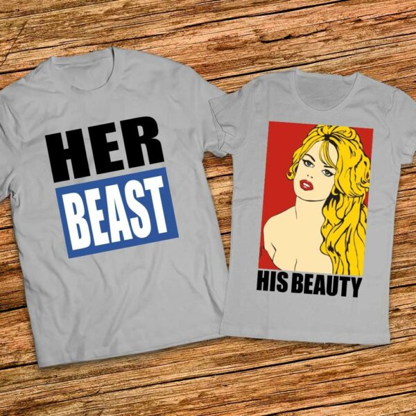Подарък за влюбени - Комплект тениски Her Beast - His Beauty - Красавицата и цвяра