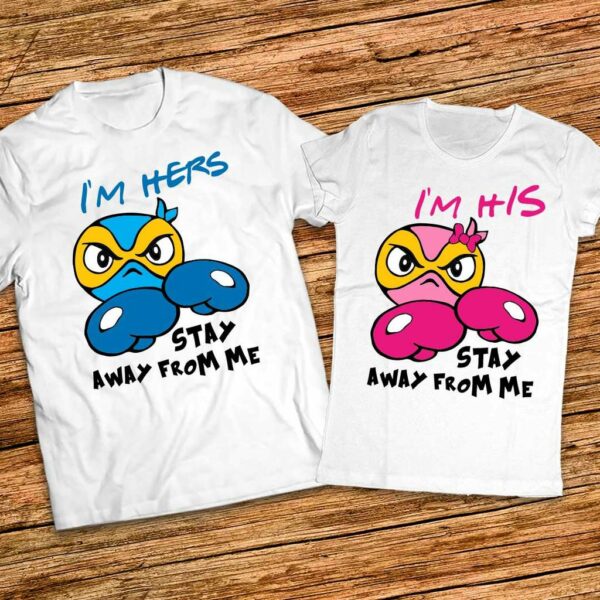 Тениски за двойка с нинджа емотикон - I am His - I am Hers