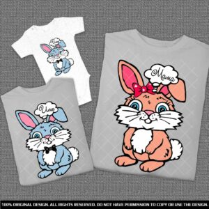 Еднакви Тениски за Майка и син със зайчета и надписи
