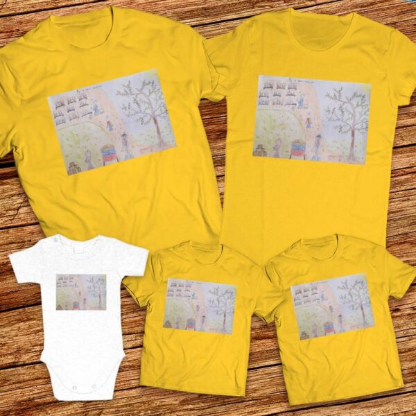 Тениски с щампa с детска рисунка на Александър Йорданов Йорданов на 9 години от град Елена.