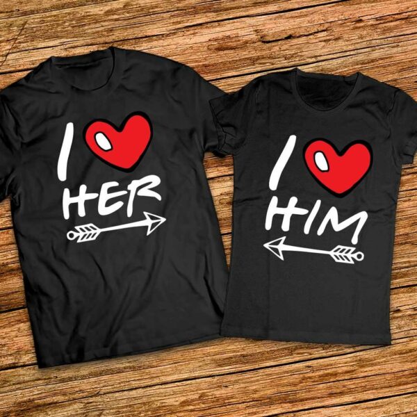 Тениски за двама влюбени - I love her - I love him - с емотикони - Image 5