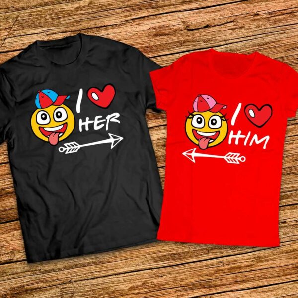 Подарък за влюбени - Тениски I love her - I love him - с емотикони - Image 8