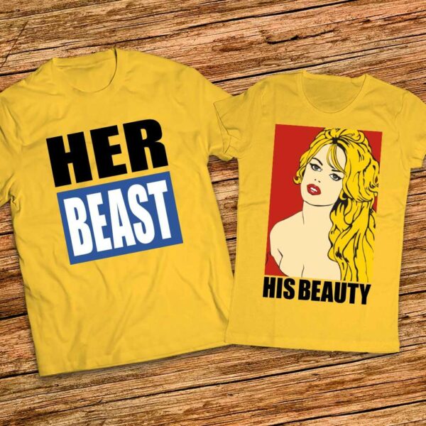 Подарък за влюбени - Комплект тениски Her Beast - His Beauty - Красавицата и цвяра
