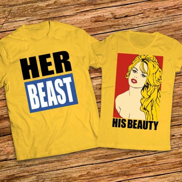 Подарък за влюбени - Комплект тениски Her Beast - His Beauty - Красавицата и цвяра - Image 3