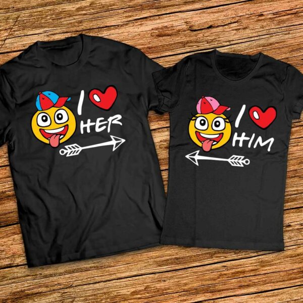 Подарък за влюбени - Тениски I love her - I love him - с емотикони - Image 5