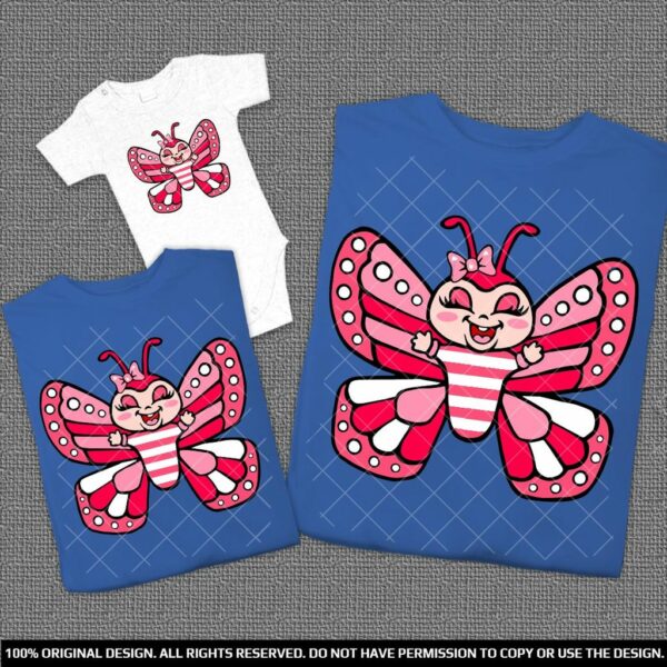 Еднакви Тениски с щампа  розови пеперуди за Мама и нейното момиченце