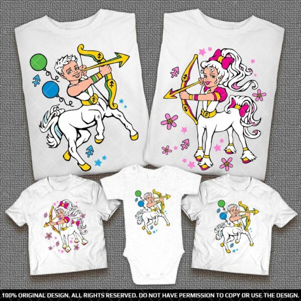 Семейни тениски-кентавър в бяло-Забавен подарък за мама,тате и децата.