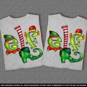 Подарък Коледен Комплект тениски с Дизайнерски надпис ЕЛФИ