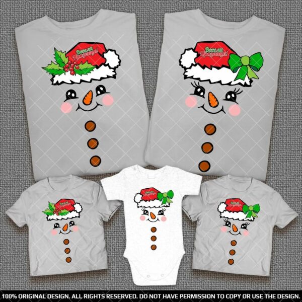 Коледни и Новогодишни тениски със Снежко с Коледна шапка за Родители и деца