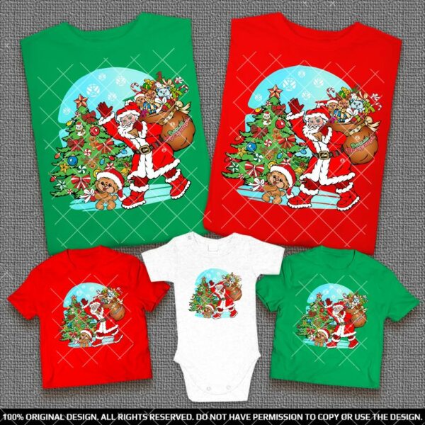 Семейни тениски за Коледа и Нова година с Елха и Дядо Мраз