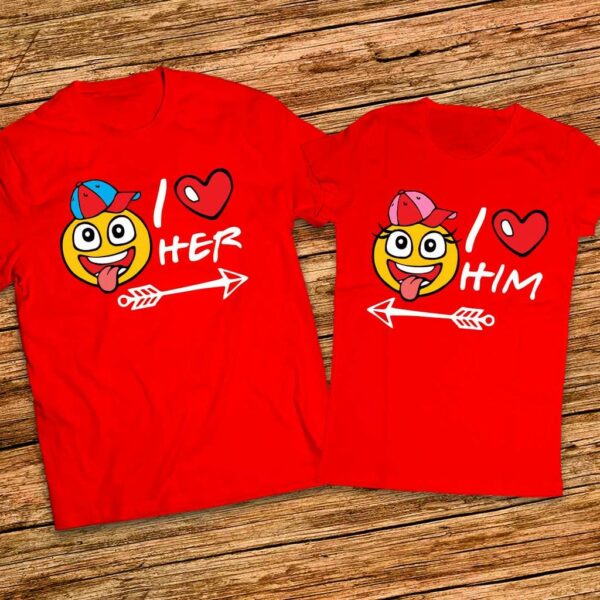 Подарък за влюбени - Тениски I love her - I love him - с емотикони - Image 4