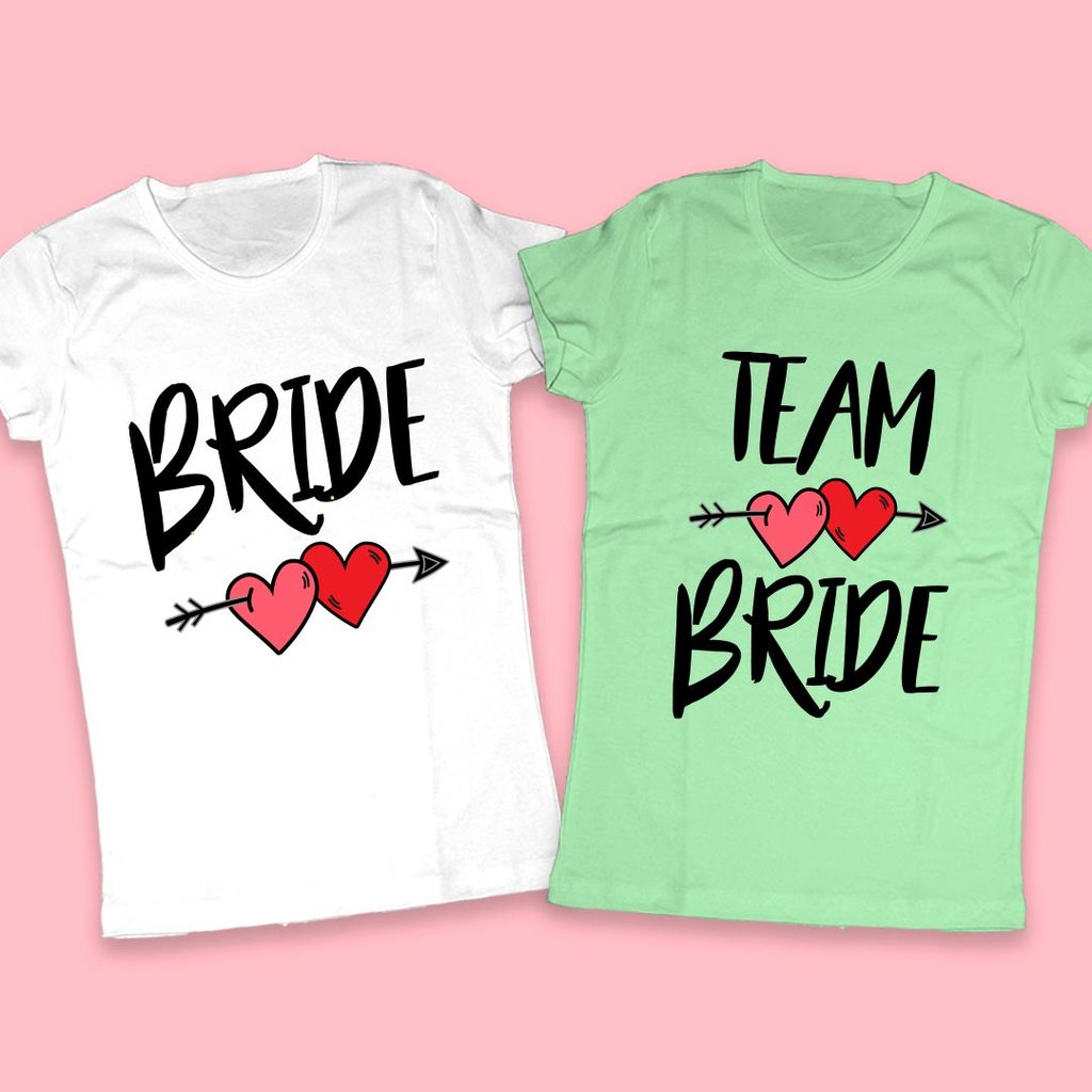 Тениски за Моминско парти Bride & Team Bride в ментов и бял цвят