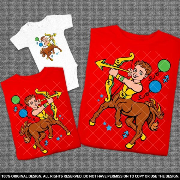 Персонализиран подарък еднакви тениски с кентавър тате и момченце в кафяво