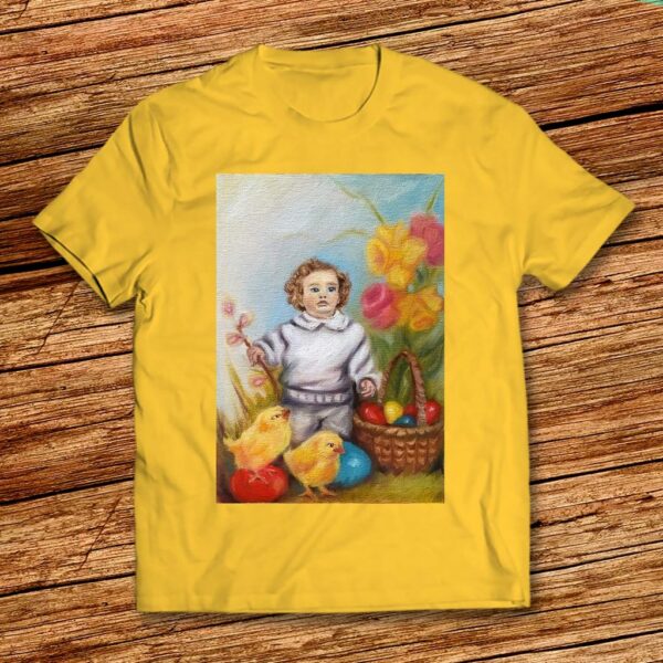 Арт Тениска за Великден за цялото семейство с пиленца, цветя и великденски яйца