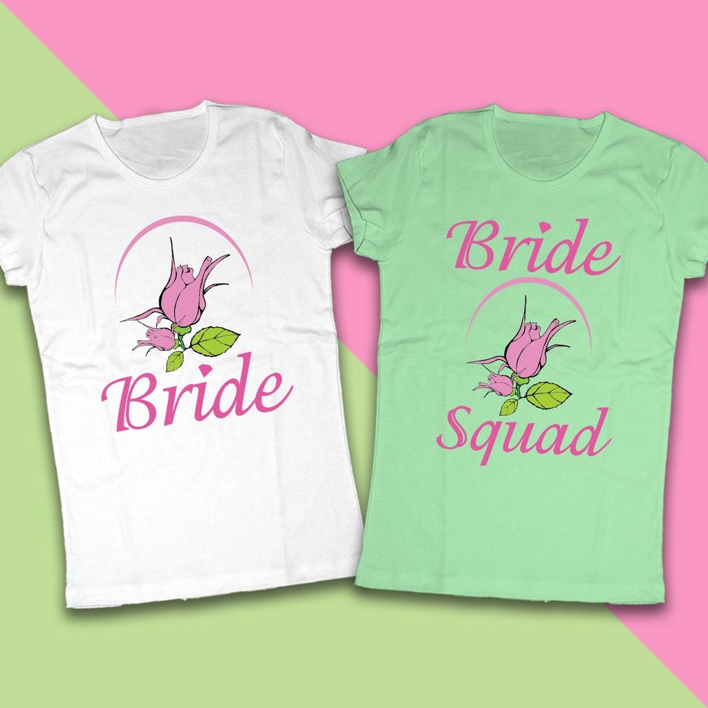Дамски тениски за Моминско парти Bride & Bride Squad cъс стилизиранa розa