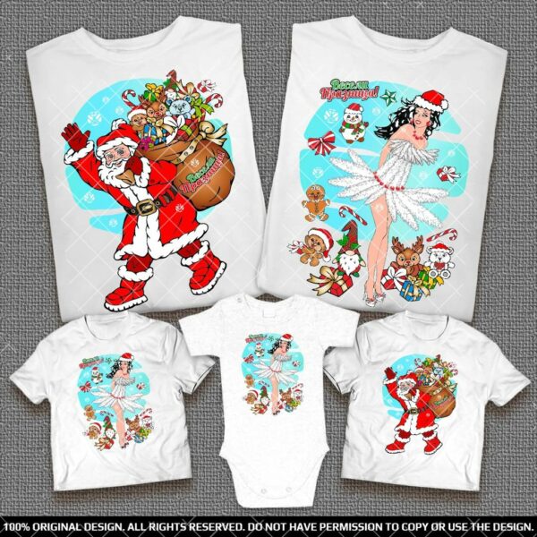 Коледни Семейни тениски и бебешко боди с Дядо мраз и Снежанка