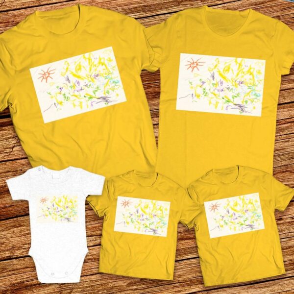 Тениски с щампа с  детска рисунка на Ерина 1г. и 7мес. От Вкъщи