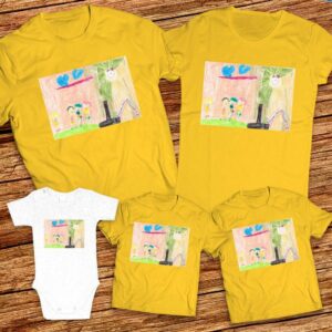 Тениски с щампa с детска рисунка на Таня Борисова Рускова, на 5 години от гр. Кричим, общ. Кричим, обл.Пловдив